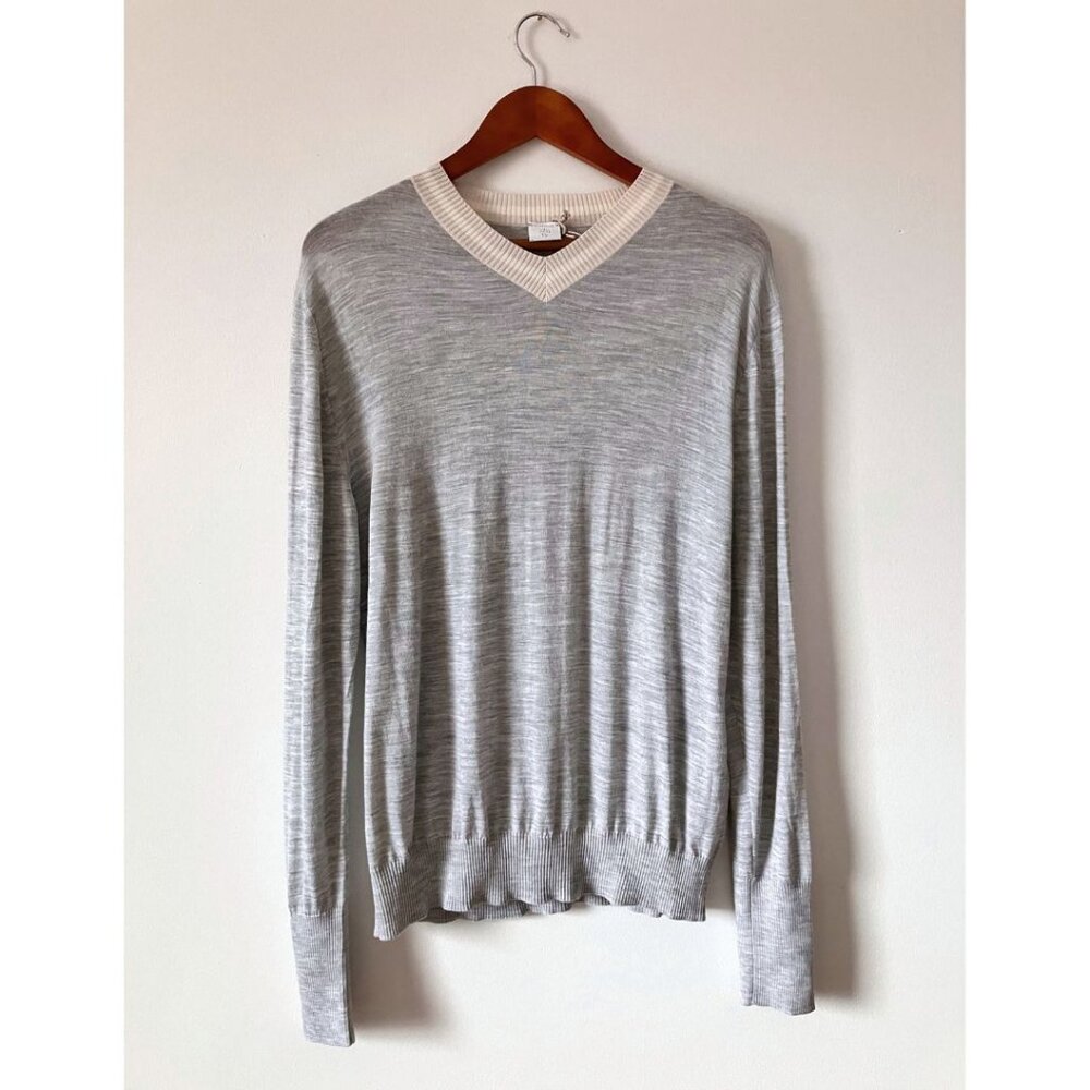 Eleventy Platinum V-neck Lightweight Wool Sweater Grey Size Medium